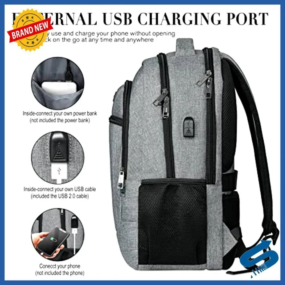 Travel Laptop Backpack Anti Theft Slim Durable USB Charging Port Computer Bag - Picture 4 of 7
